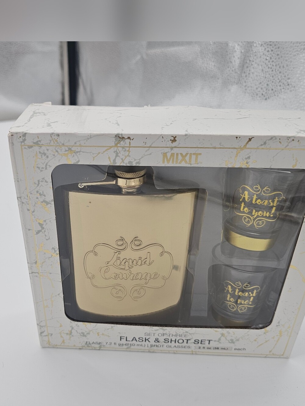 Mixit Gold Flask & Shot Glass Set NIB